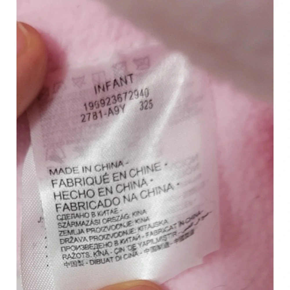 Nike Infant Baby Girls Pink Fleece Earflap Hat Mittens Set White Swoosh Winter